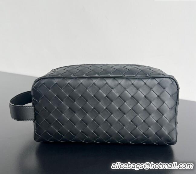 Famous Brand Bottega Veneta Men's Intrecciato Leather Travel Pouch 729295 Black 2024