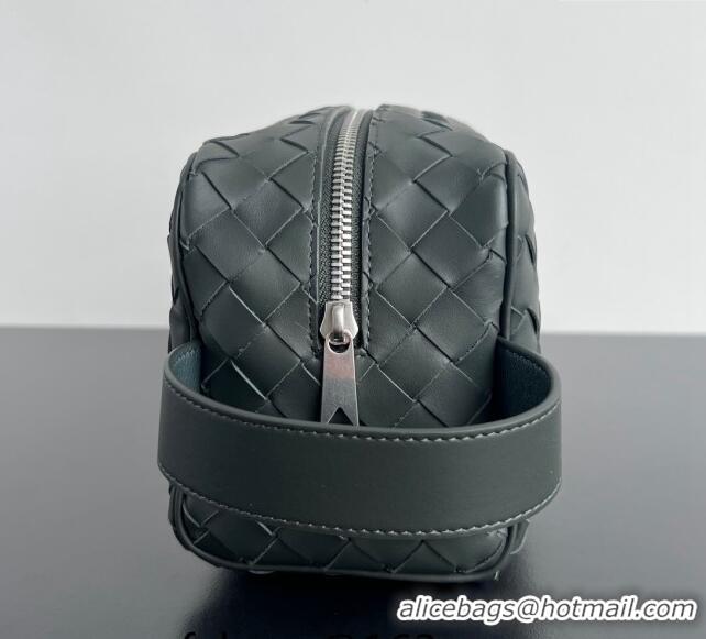 New Design Bottega Veneta Men's Intrecciato Leather Travel Pouch 729295 Dark Grey 2024