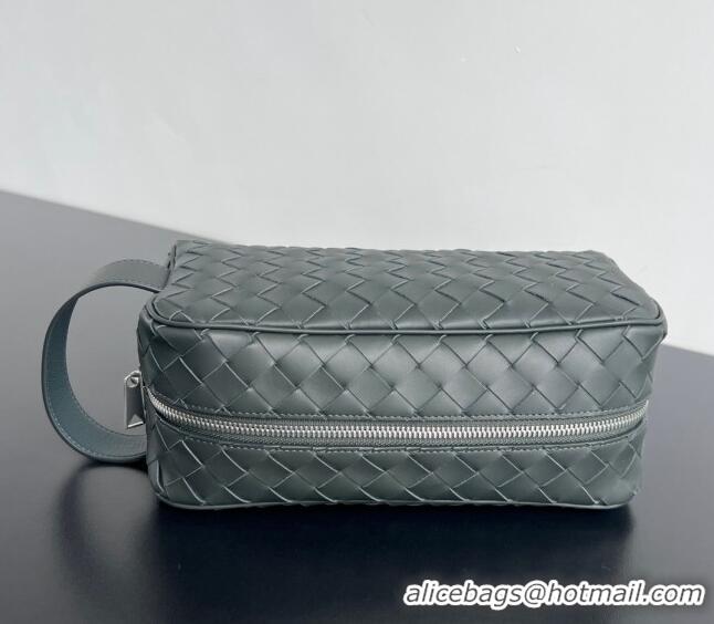 New Design Bottega Veneta Men's Intrecciato Leather Travel Pouch 729295 Dark Grey 2024