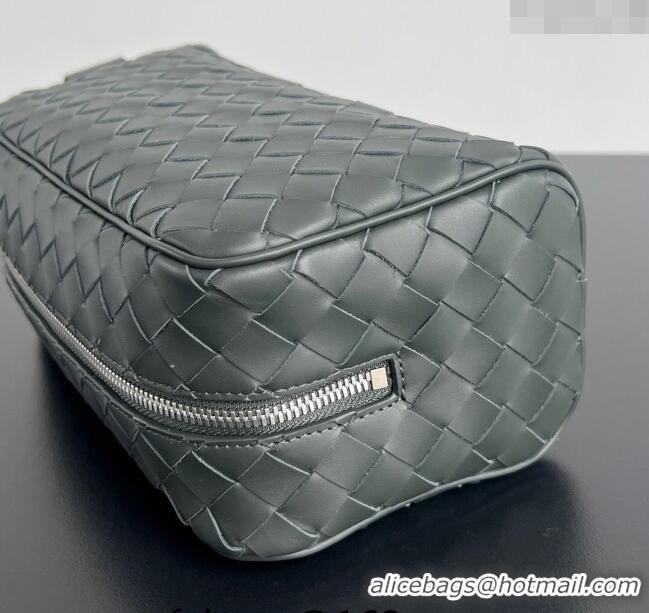 New Design Bottega Veneta Men's Intrecciato Leather Travel Pouch 729295 Dark Grey 2024