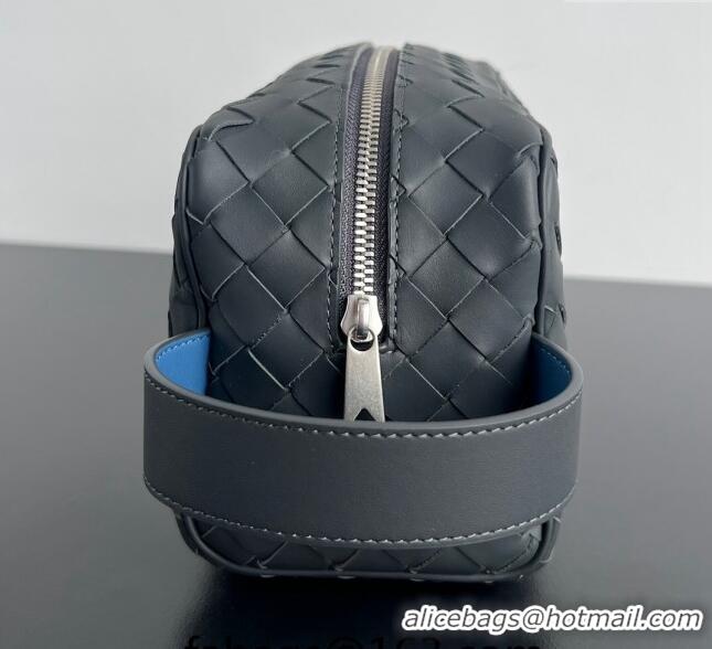 Pretty Style Bottega Veneta Men's Intrecciato Leather Travel Pouch 729295 Grey/Blue 2024