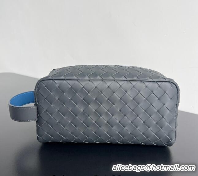 Pretty Style Bottega Veneta Men's Intrecciato Leather Travel Pouch 729295 Grey/Blue 2024