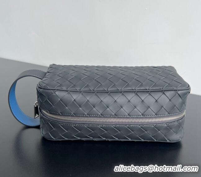 Pretty Style Bottega Veneta Men's Intrecciato Leather Travel Pouch 729295 Grey/Blue 2024