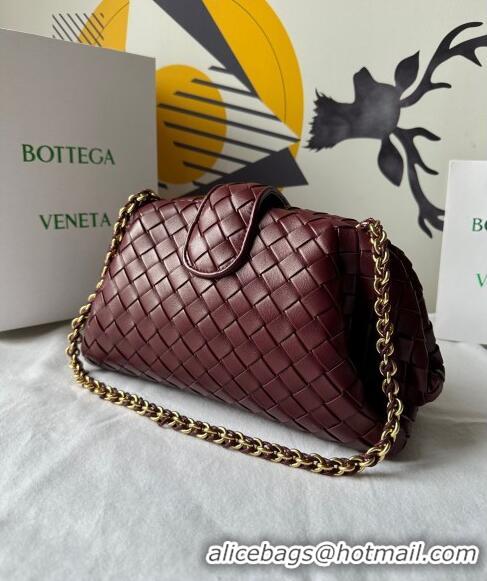 Good Taste Bottega Veneta Teen Lauren 1980 Clutch With Chain in Intrecciato Leather 785807 Burgundy 2024