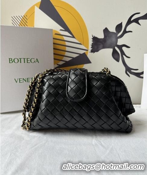 Top Grade Bottega Veneta Teen Lauren 1980 Clutch With Chain in Intrecciato Leather 785807 Black 2024