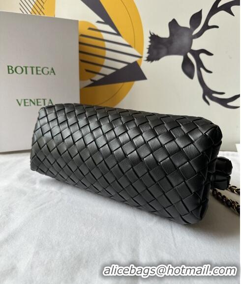 Top Grade Bottega Veneta Teen Lauren 1980 Clutch With Chain in Intrecciato Leather 785807 Black 2024