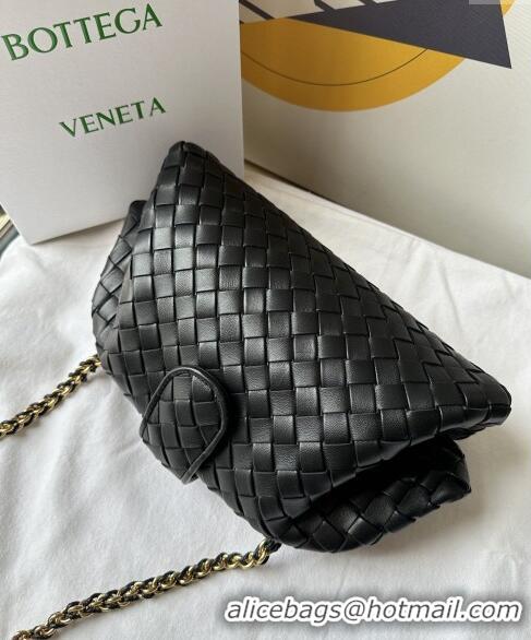 Top Grade Bottega Veneta Teen Lauren 1980 Clutch With Chain in Intrecciato Leather 785807 Black 2024