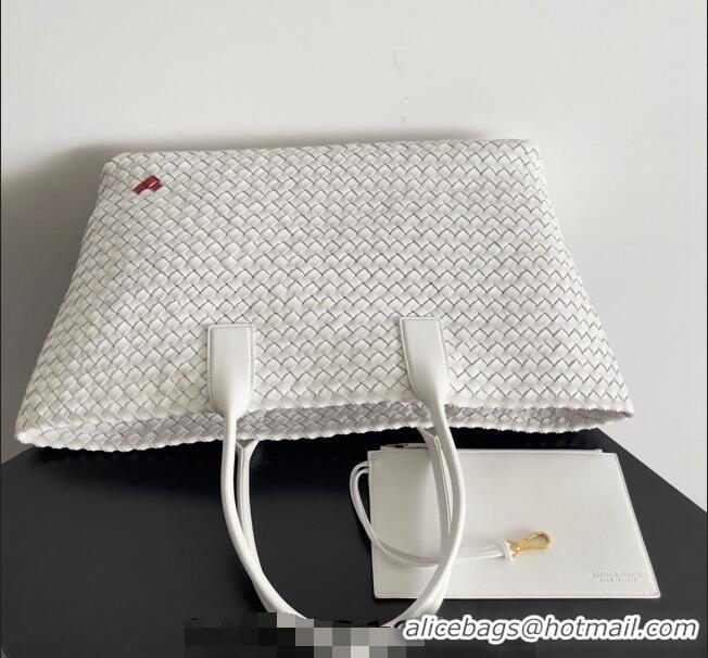 Grade Discount Bottega Veneta Large Cabat Tote Bag in Intreccio Leather with Red Heart 608811 White 2024