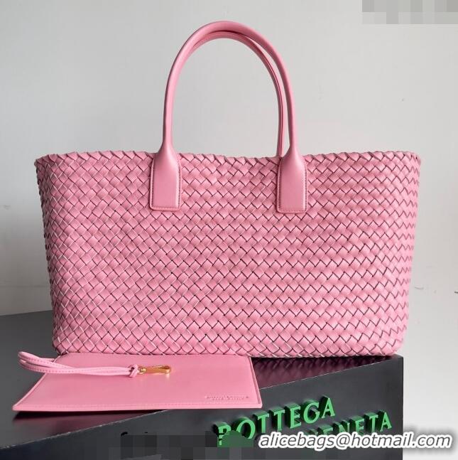 Best Quality Bottega Veneta Large Cabat Tote Bag in Intreccio Leather 608811 Pink 2024