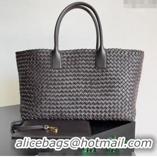 Well Crafted Bottega Veneta Large Cabat Tote Bag in Intreccio Leather 608811 Fondant Brown 2024