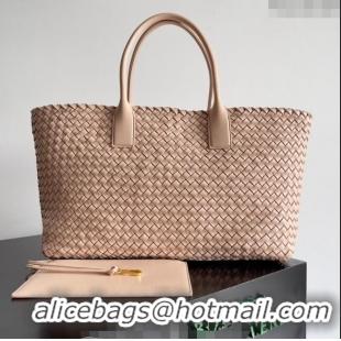 Best Price Bottega Veneta Large Cabat Tote Bag in Intreccio Leather 608811 Nude Pink 2024