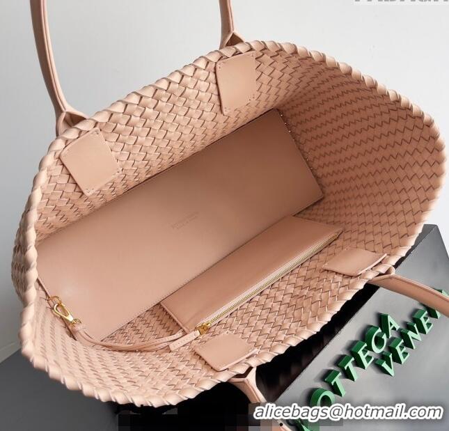 Best Price Bottega Veneta Large Cabat Tote Bag in Intreccio Leather 608811 Nude Pink 2024