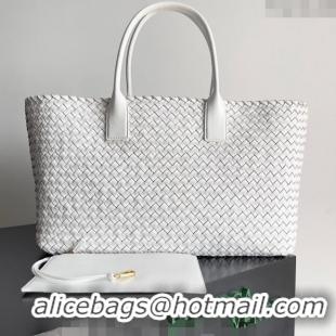 Well Crafted Bottega Veneta Large Cabat Tote Bag in Intreccio Leather 608811 White 2024