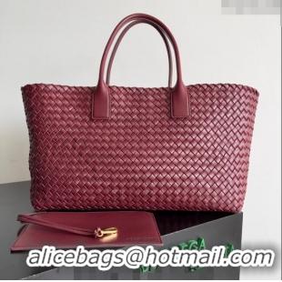 Good Looking Bottega Veneta Large Cabat Tote Bag in Intreccio Leather 608811 Burgundy 2024