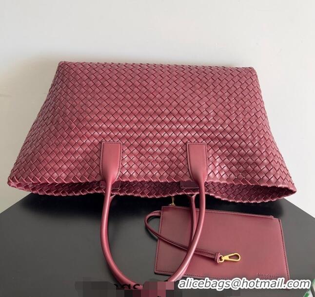 Good Looking Bottega Veneta Large Cabat Tote Bag in Intreccio Leather 608811 Burgundy 2024