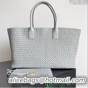 Fashion Discount Bottega Veneta Large Cabat Tote Bag in Intreccio Leather 608811 Light Grey 2024