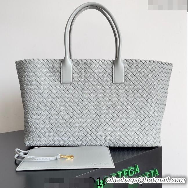 Fashion Discount Bottega Veneta Large Cabat Tote Bag in Intreccio Leather 608811 Light Grey 2024