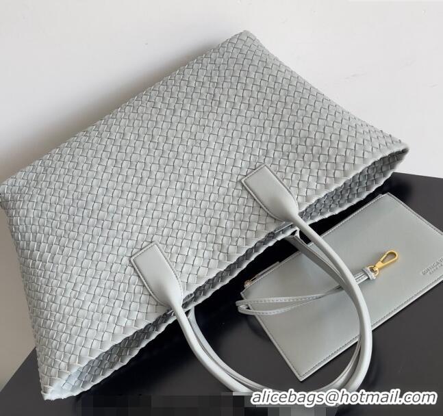 Fashion Discount Bottega Veneta Large Cabat Tote Bag in Intreccio Leather 608811 Light Grey 2024