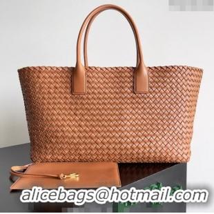 Youthful Bottega Veneta Large Cabat Tote Bag in Intreccio Leather Wood 608811 Brown 2024