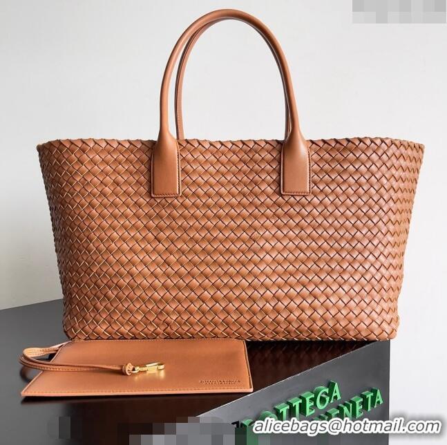 Youthful Bottega Veneta Large Cabat Tote Bag in Intreccio Leather Wood 608811 Brown 2024