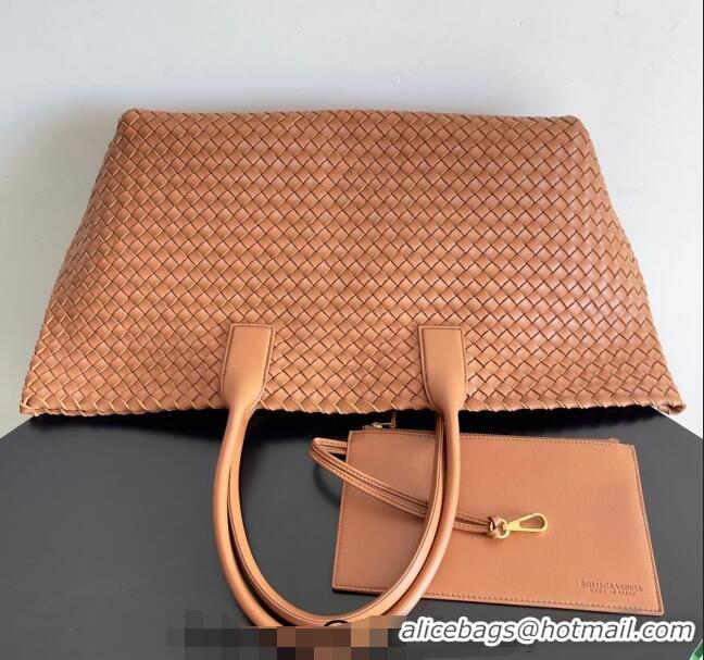 Youthful Bottega Veneta Large Cabat Tote Bag in Intreccio Leather Wood 608811 Brown 2024