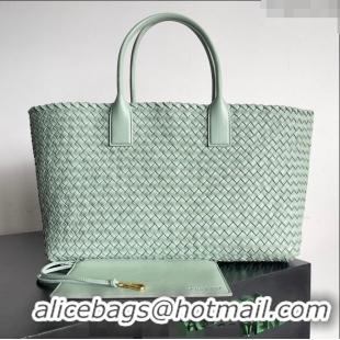 Well Crafted Bottega Veneta Large Cabat Tote Bag in Intreccio Leather 608811 Pale Green 2024