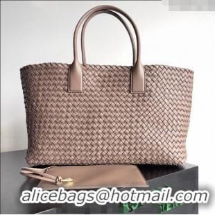 Pretty Style Bottega Veneta Large Cabat Tote Bag in Intreccio Leather 608811 Khaki 2024