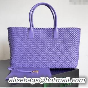 Popular Style Bottega Veneta Large Cabat Tote Bag in Intreccio Leather 608811 Violet Purple 2024