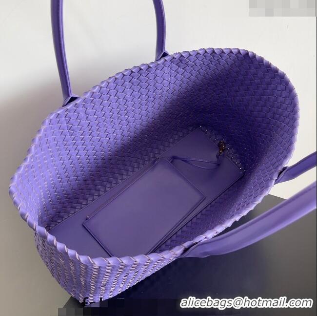 Popular Style Bottega Veneta Large Cabat Tote Bag in Intreccio Leather 608811 Violet Purple 2024