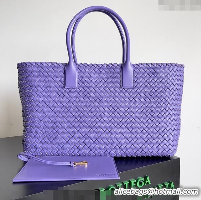 Popular Style Bottega Veneta Large Cabat Tote Bag in Intreccio Leather 608811 Violet Purple 2024