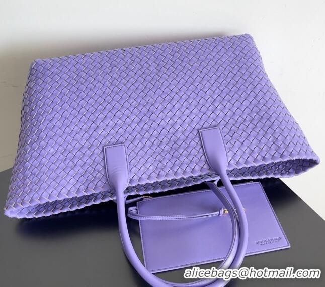 Popular Style Bottega Veneta Large Cabat Tote Bag in Intreccio Leather 608811 Violet Purple 2024