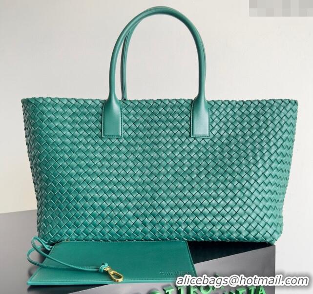 Cheap Price Bottega Veneta Large Cabat Tote Bag in Intreccio Leather 608811 Green 2024