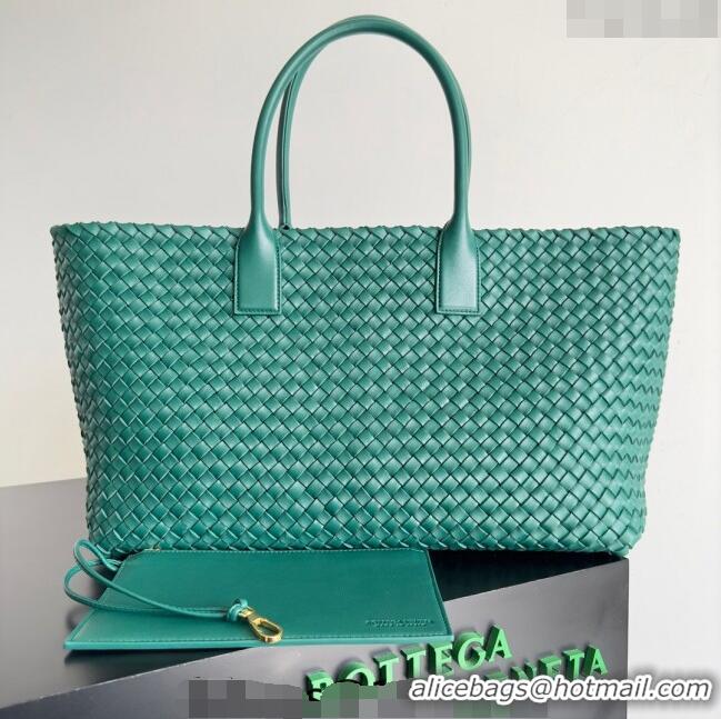 Cheap Price Bottega Veneta Large Cabat Tote Bag in Intreccio Leather 608811 Green 2024