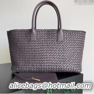 Good Looking Bottega Veneta Large Cabat Tote Bag in Intreccio Leather 608811 Dark Brown 2024