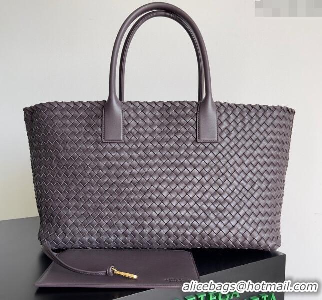 Good Looking Bottega Veneta Large Cabat Tote Bag in Intreccio Leather 608811 Dark Brown 2024