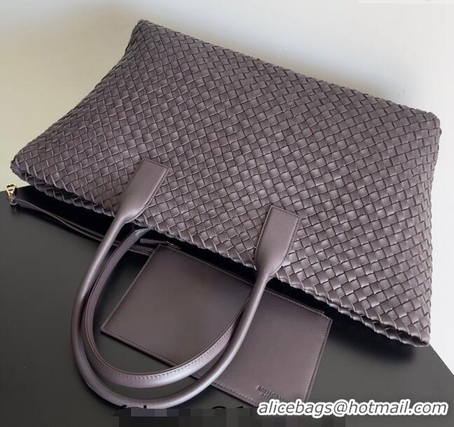 Good Looking Bottega Veneta Large Cabat Tote Bag in Intreccio Leather 608811 Dark Brown 2024