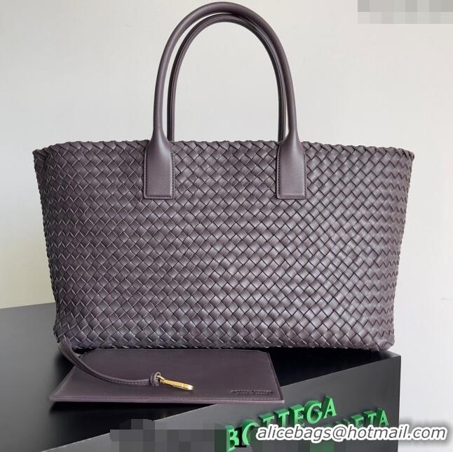 Good Looking Bottega Veneta Large Cabat Tote Bag in Intreccio Leather 608811 Dark Brown 2024