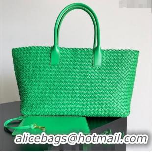 Top Grade Bottega Veneta Large Cabat Tote Bag in Intreccio Leather 608811 Parrot Green 2024