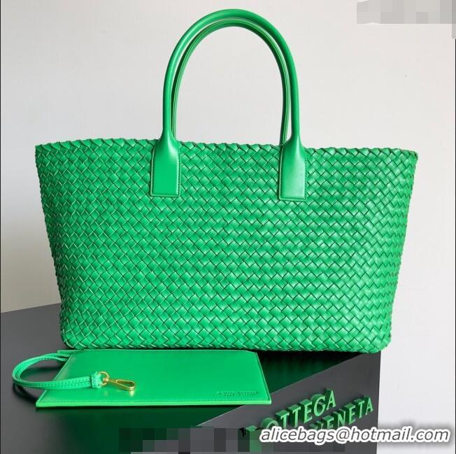 Top Grade Bottega Veneta Large Cabat Tote Bag in Intreccio Leather 608811 Parrot Green 2024