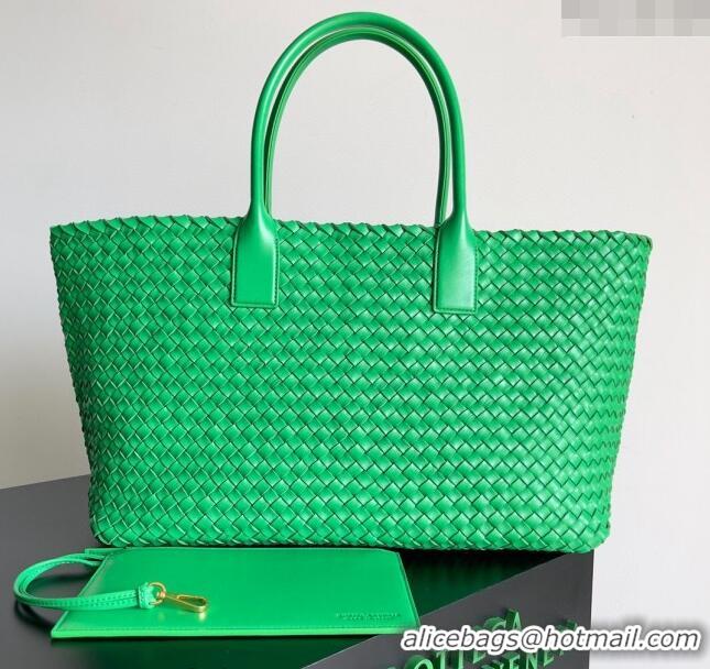 Top Grade Bottega Veneta Large Cabat Tote Bag in Intreccio Leather 608811 Parrot Green 2024