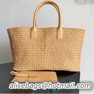 Popular Style Bottega Veneta Large Cabat Tote Bag in Intreccio Leather 608811 Apricot 2024