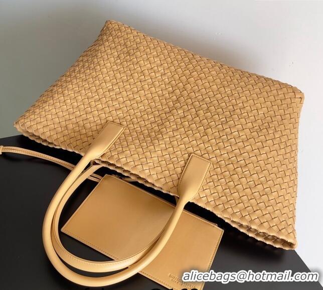 Popular Style Bottega Veneta Large Cabat Tote Bag in Intreccio Leather 608811 Apricot 2024