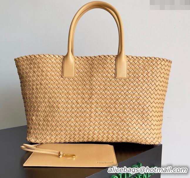 Popular Style Bottega Veneta Large Cabat Tote Bag in Intreccio Leather 608811 Apricot 2024