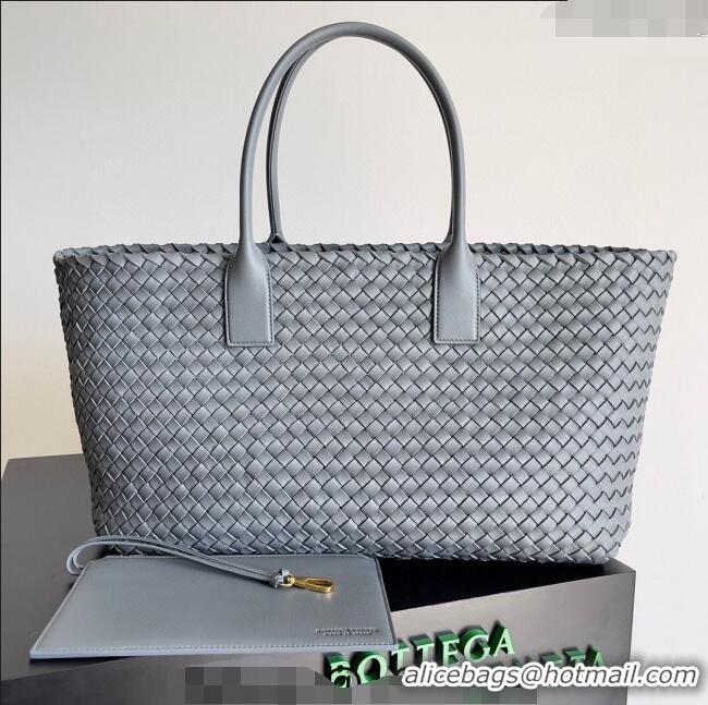 Promotional Bottega Veneta Large Cabat Tote Bag in Intreccio Leather 608811 Thunder Grey 2024