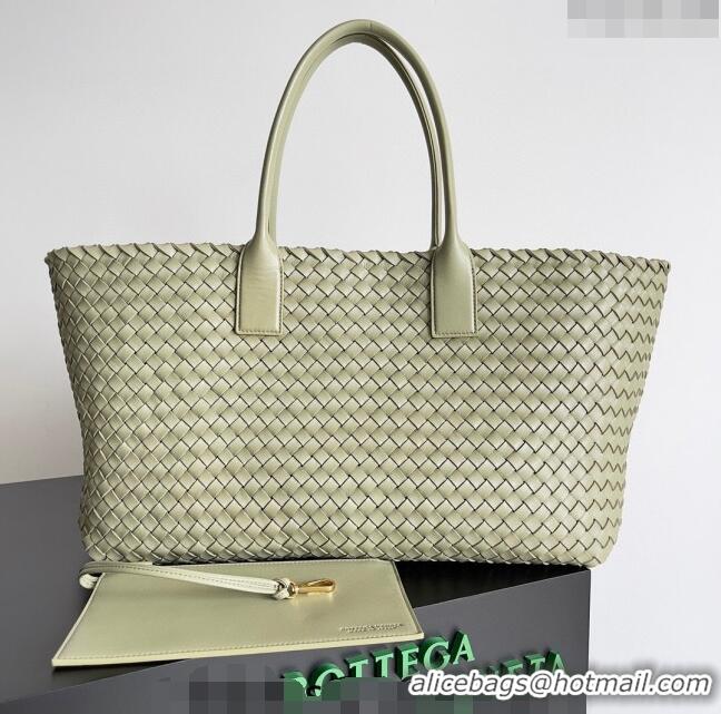 Top Design Bottega Veneta Large Cabat Tote Bag in Intreccio Leather 608811 Travertine Green 2024