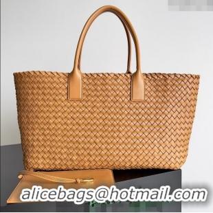 Most Popular Bottega Veneta Large Cabat Tote Bag in Intreccio Leather 608811 Light Brown 2024