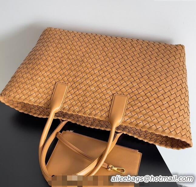 Most Popular Bottega Veneta Large Cabat Tote Bag in Intreccio Leather 608811 Light Brown 2024