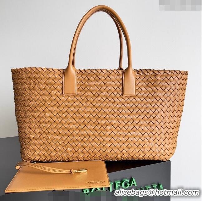 Most Popular Bottega Veneta Large Cabat Tote Bag in Intreccio Leather 608811 Light Brown 2024