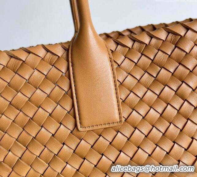 Most Popular Bottega Veneta Large Cabat Tote Bag in Intreccio Leather 608811 Light Brown 2024