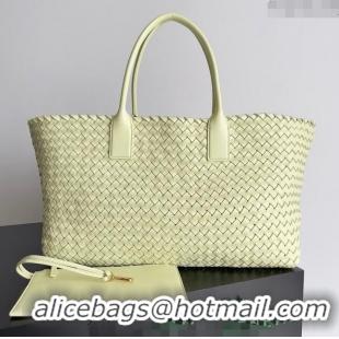 Low Cost Bottega Veneta Large Cabat Tote Bag in Intreccio Leather 608811 Light Yellow 2024